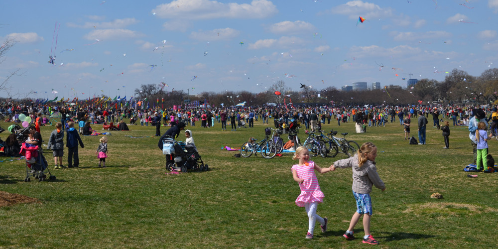Families enjoying the Kite Festival in Washington, D.C.