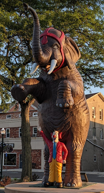 Answer: Why is there an elephant statue in this Wisconsin park?